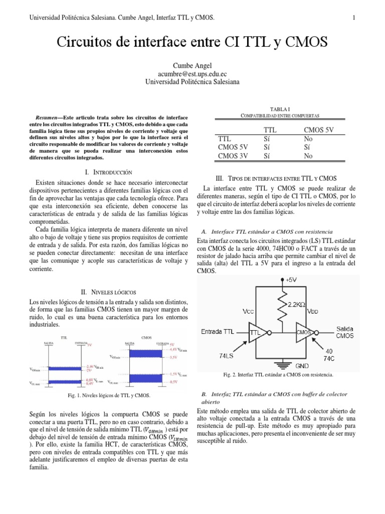Interfaces Entre TTL y CMOS PDF | PDF | Cmos | Transistor