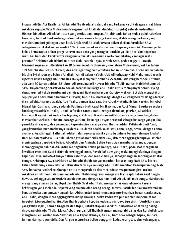 Biografi Ali Bin Abi Thalib r