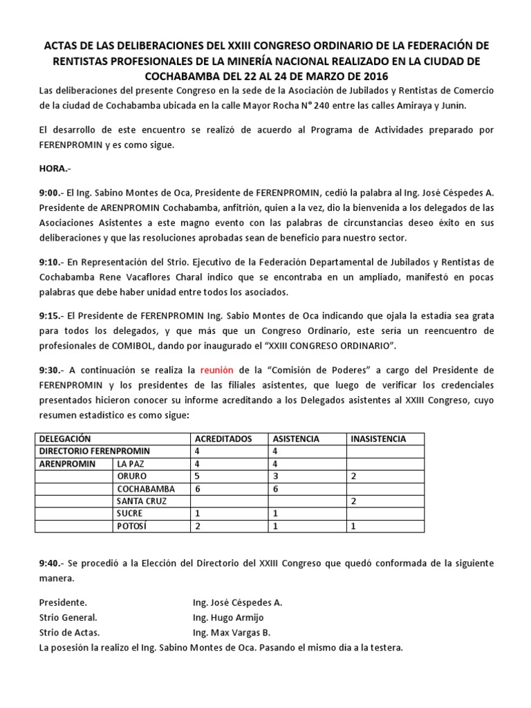 Actas del XXIII Congreso de Rentistas 2016 | PDF | Gobierno