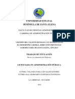 Gestión Del Talento Humano y Su Incidencia en El Desempeño Laboral, Dirección Provincial Agropecuaria de Santa Elena, Año 2013-Internacional)