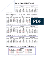 Year 2018 Calendar – Oman