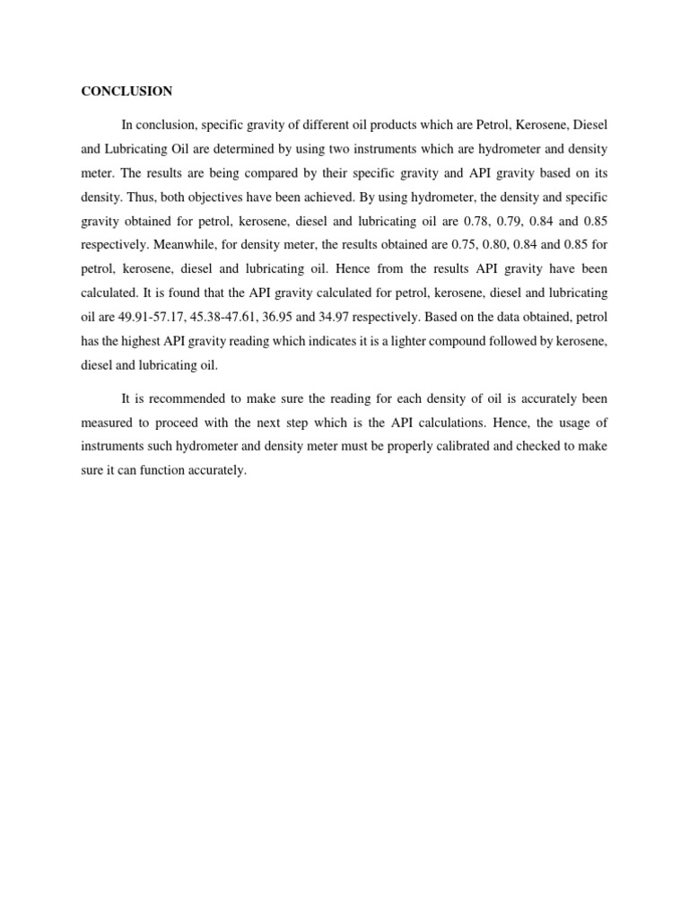 CONCLUSION Hydrometer PDF Petroleum Kerosene