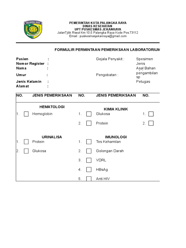 Formulir Permintaan Lab Medis | PDF | Wellness | Science & Mathematics