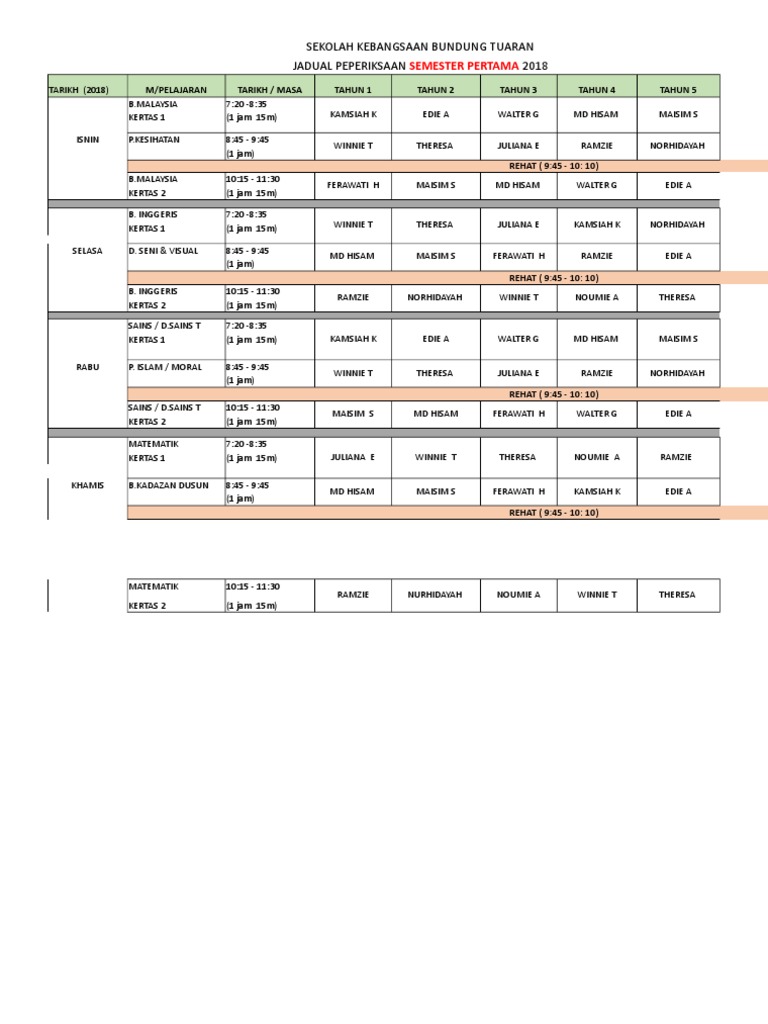 Templet Jadual Exam Pdf