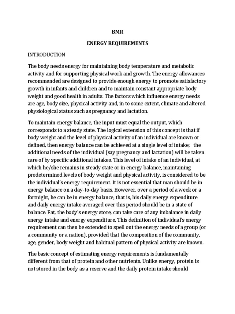 BMR Energy Requirements PDF Calorie Determinants Of Health
