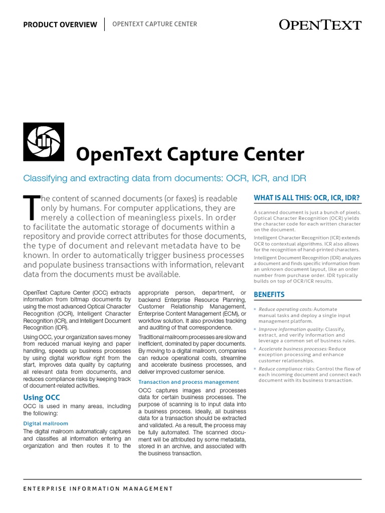 OpenText Capture Center Product Sheet PDF | PDF | Image Scanner ...