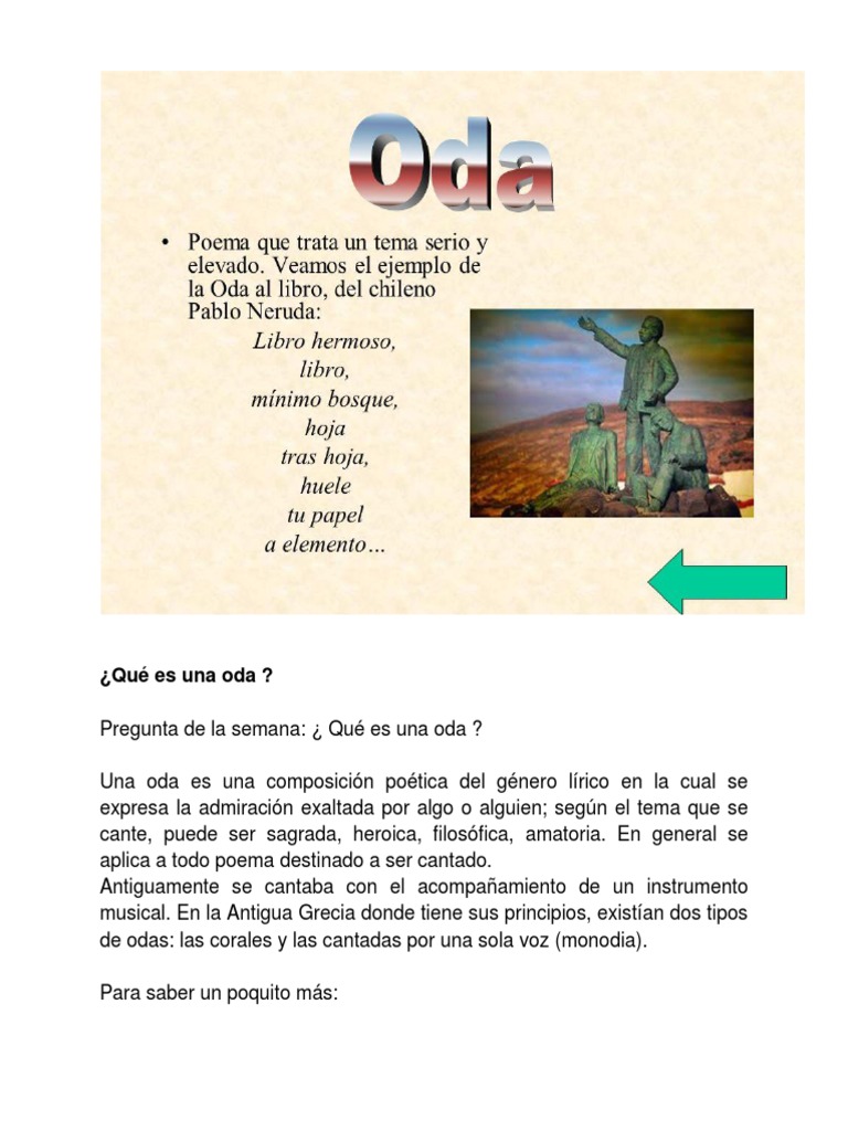 Ejemplos y definición de oda | PDF | Poesía
