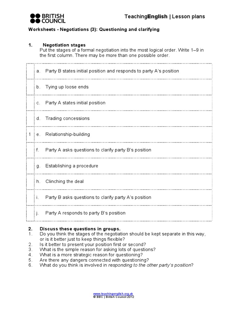 British Council - Negotiations | PDF | Negotiation | Lesson Plan
