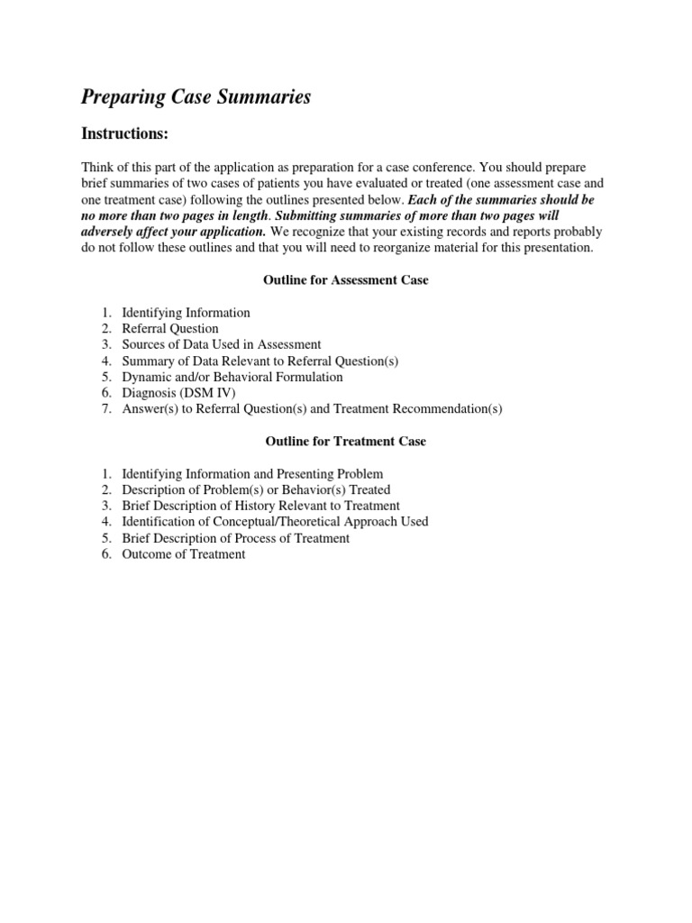 Preparing Case Summaries | PDF | Diagnostic And Statistical Manual Of ...