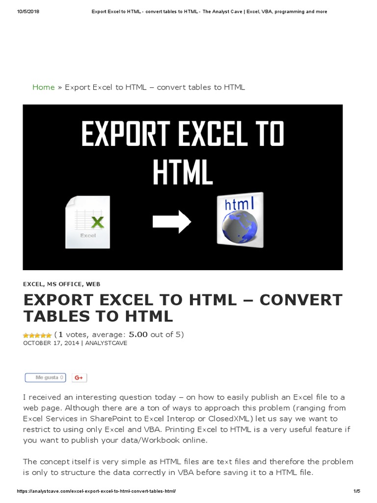 Export Excel To HTML - Convert Tables To HTML - The Analyst Cave ...