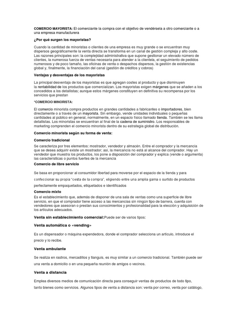 Comercio Mayorista y Minorista: Claves | PDF | Al por menor ...