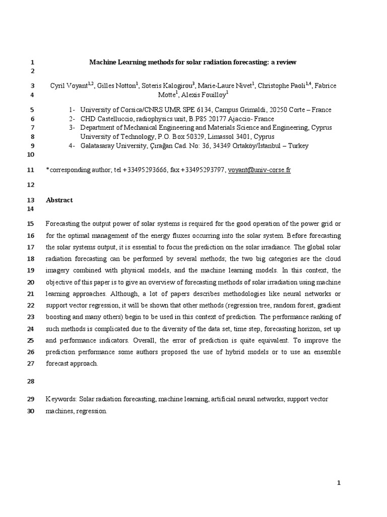 Machine Learning Methods For Solar Radiation Forecasting. A Review ...