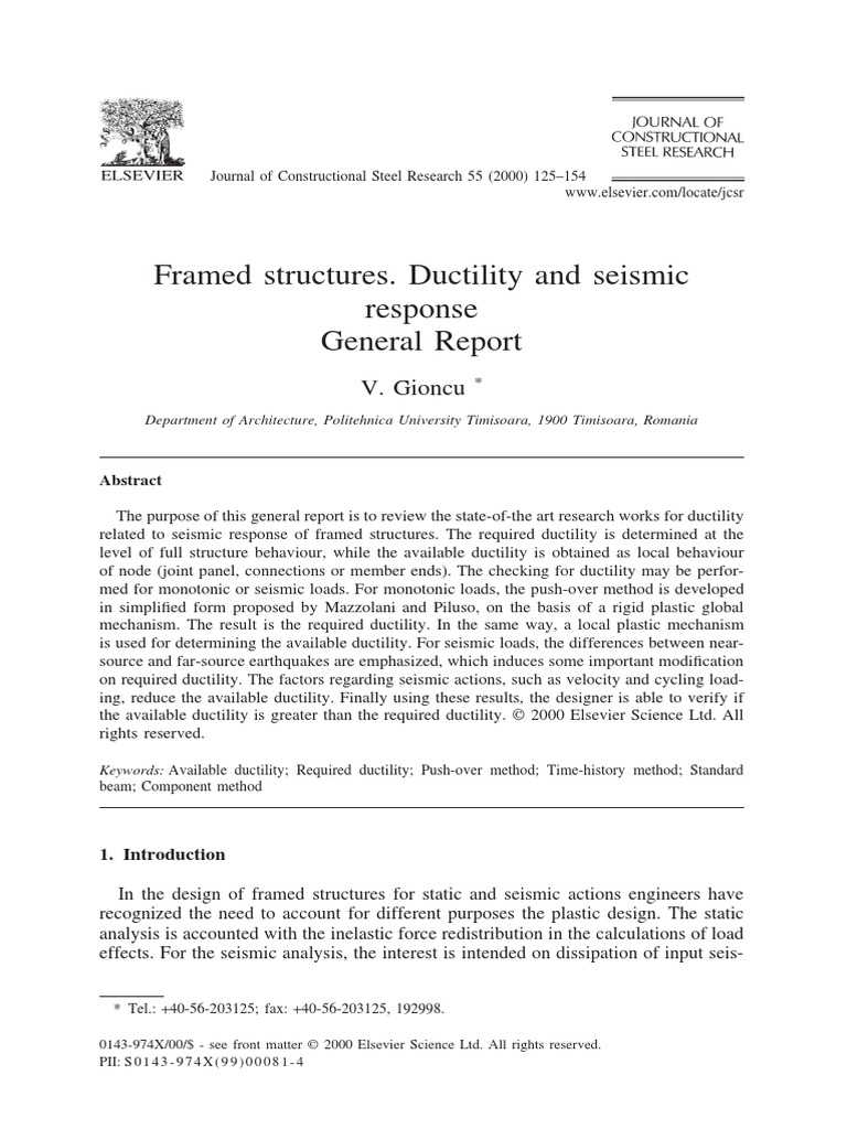 Framed Structures. Ductility and Seismic Response General Report | PDF ...
