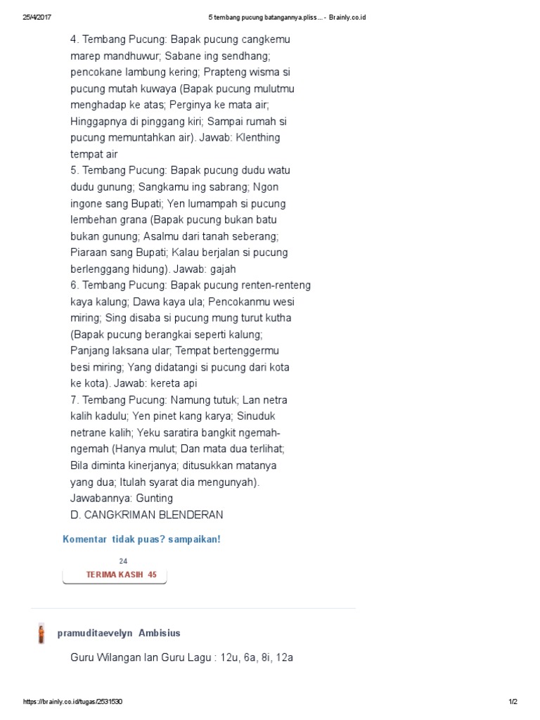 5 Tembang Pucung Batangannya Pliss Brainly Co Pdf