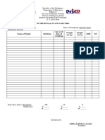 Nutritional Status Record: Grade & Section: Kindergarten-A Date of Weighing: June 08, 2015 Afternoon Session