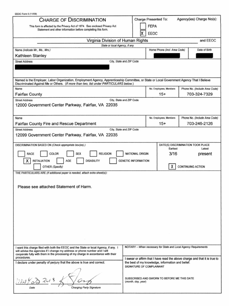 EEOC Discrimination Charge Form 5 | PDF | Counter Terrorism | Emergency ...