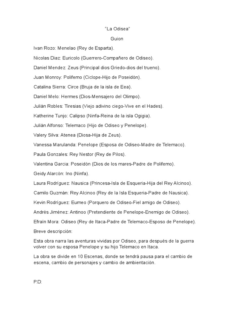 La Odisea Guion Odiseo Odisea