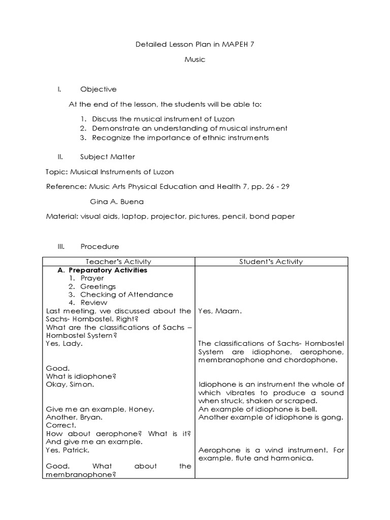 Detailed Lesson Plan in MAPEH 7 | PDF | Musical Instruments | Flute
