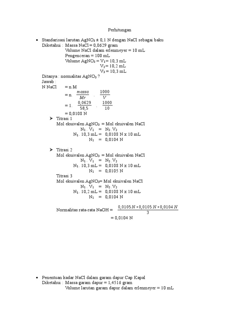 Perhitungan Aplikasi Titrasi Pengendapan