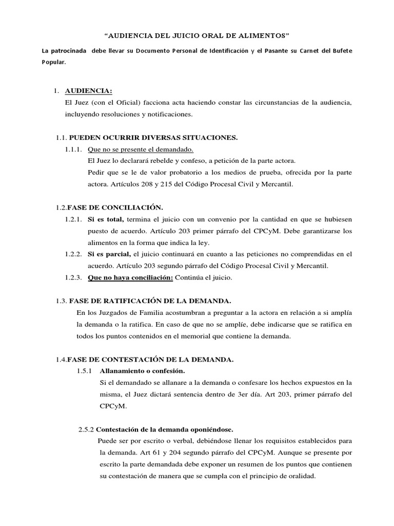 Guia de La Audiencia de Juicio Oral de Alimentos | PDF | Evidencia (ley