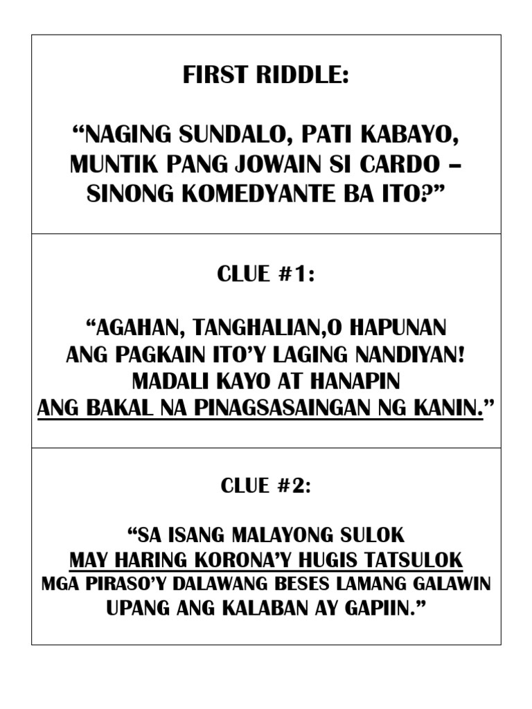 Riddles and Clues for a Fun Game | PDF
