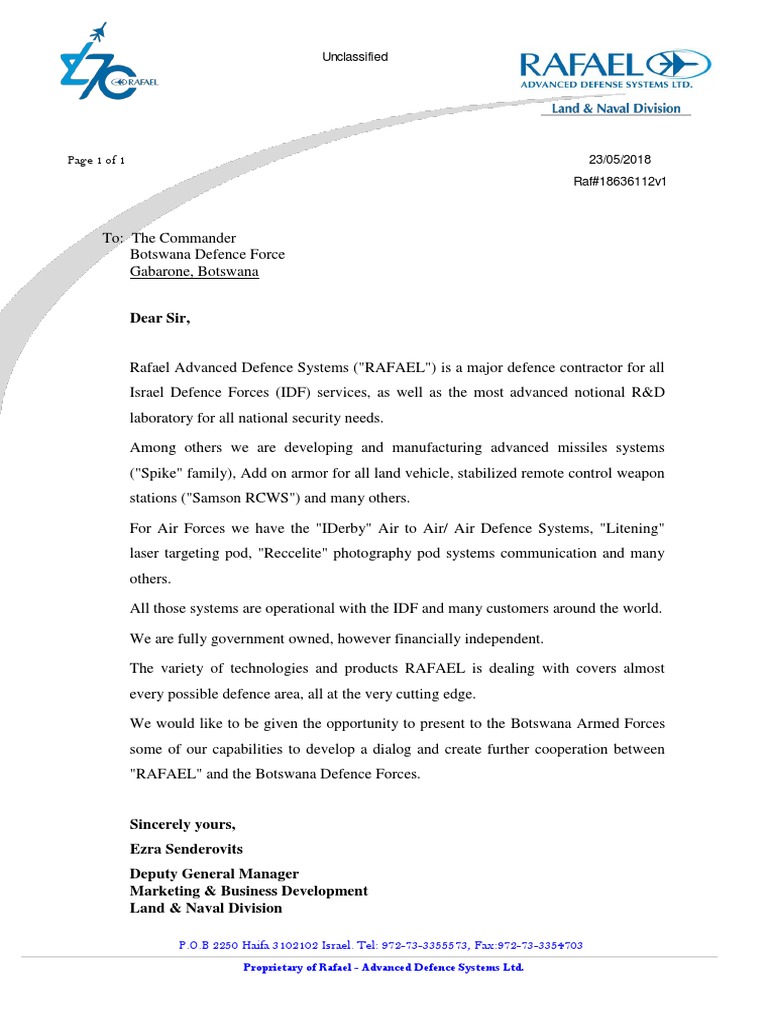 Rafael Defence Systems Proposal to Botswana | PDF
