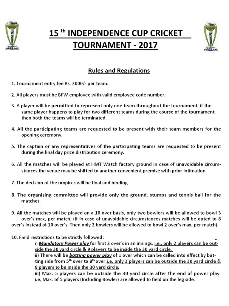 2017 Independence Cup Cricket Rules | PDF | Bowling (Cricket) | Cricket