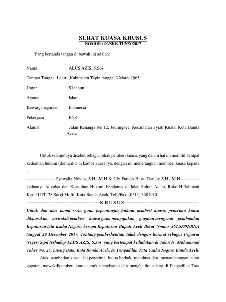 Surat Kuasa Khusus Tun