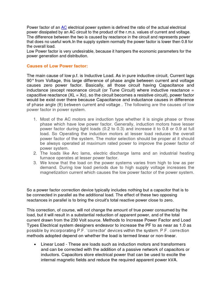 Understanding Power Factor Correction Causes of Low Power Factor and