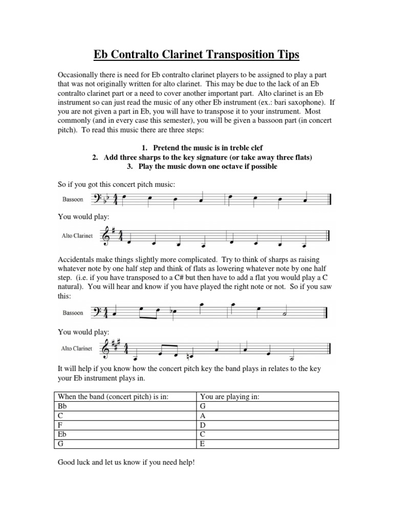 Contra Alto Transposition Tips PDF Elements Of Music