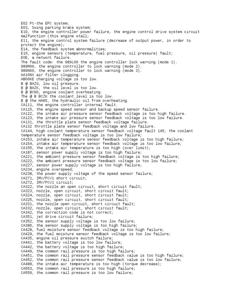 Komatsu Fault Codes List | PDF