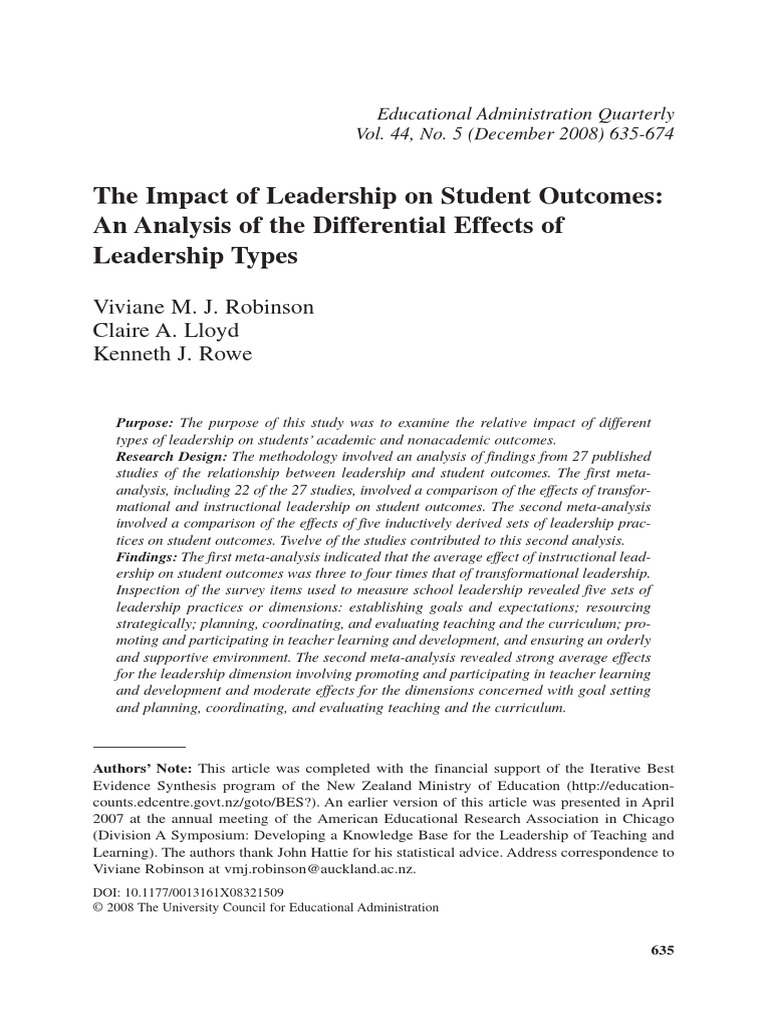The Impact of Leadership On Student Outcomes An Analysis of The ...