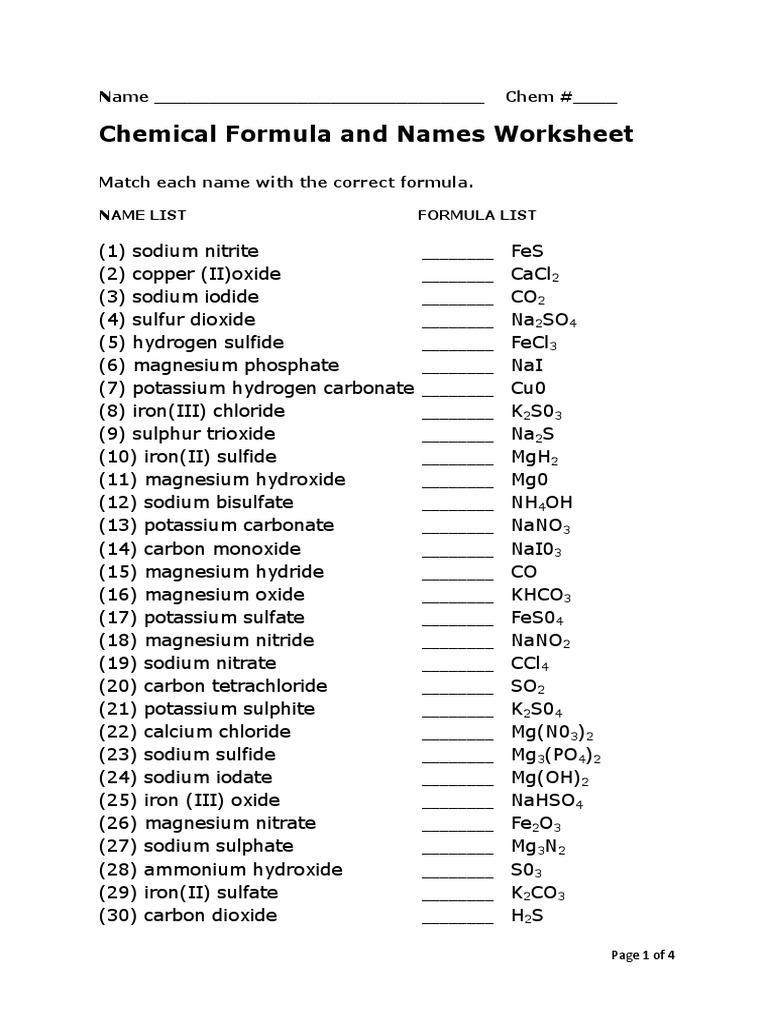 Chemical Formula and Names Worksheet  PDF  Oxide  Sodium For Compounds Names And Formulas Worksheet