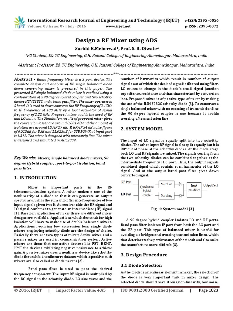 Design A RF Mixer Using ADS PDF | PDF | Electrical Engineering | Wireless