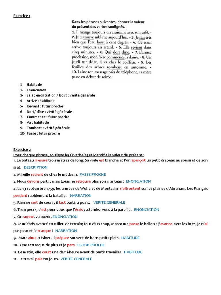 Exercices Présent De L indicatif 6ème à Imprimer Les Valeurs Du Present Corrige | PDF | Des sports | Échecs