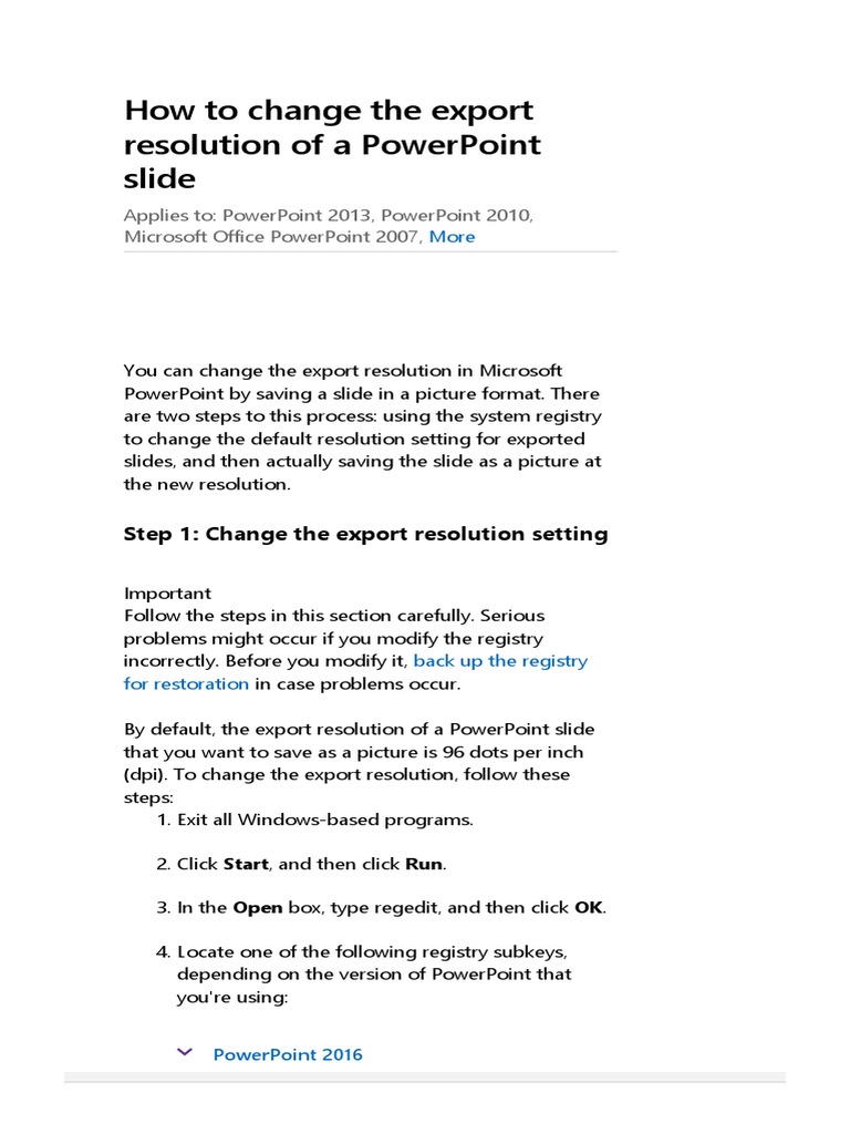 How To Change The Export Resolution of A Powerpoint Slide | PDF ...
