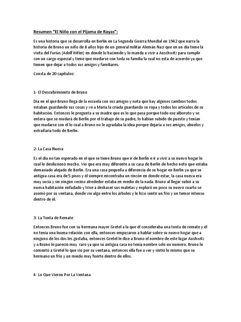 retroceder salario mil Resumen El Niño Con El Pijama de Rayas | PDF