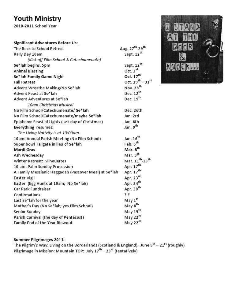 Youth Ministry Calendar Affairs 2011 PDF