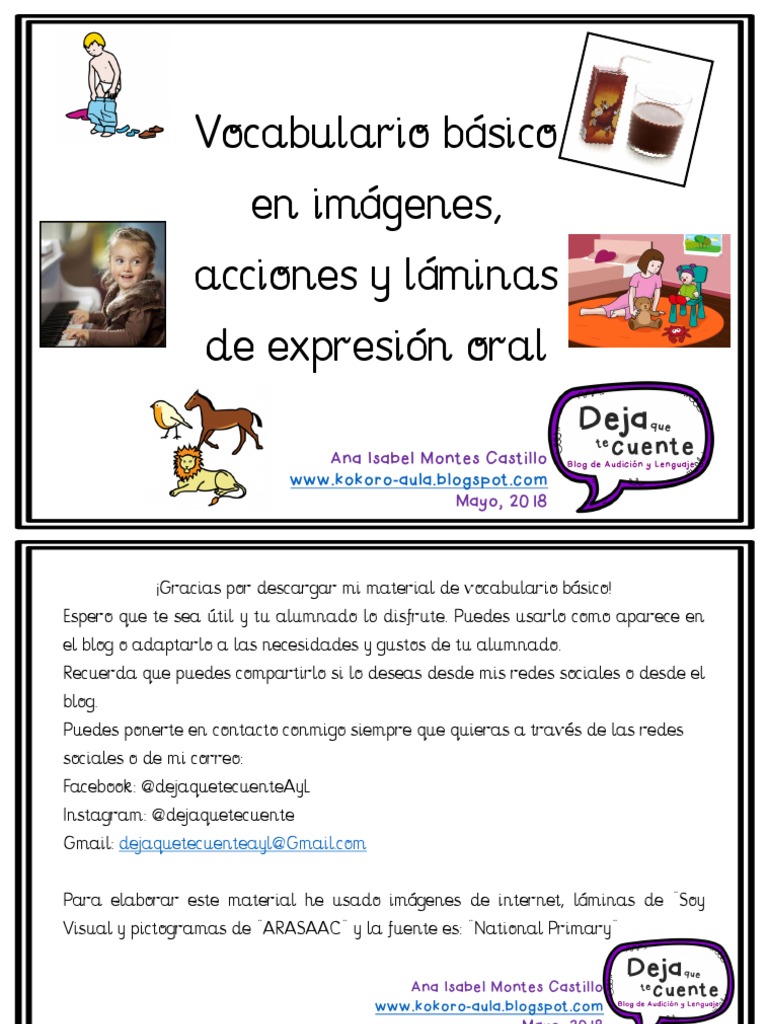 Material para trabajar el vocabulario básico en imágenes | PDF