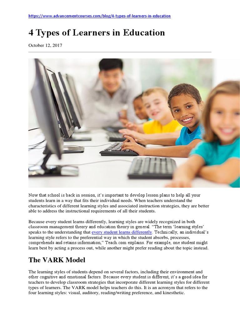 Understanding the Four Main Learning Styles Visual, Auditory, Reading