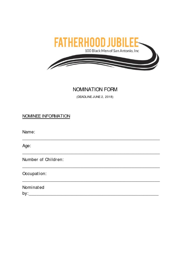 2018 Fatherhood Jubilee Nomination Form | PDF | Father | Behavioural ...