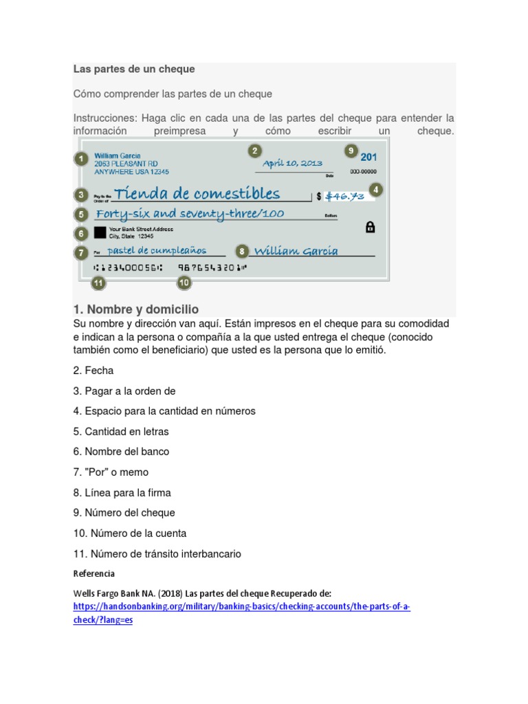 Partes Esenciales de un Cheque | PDF | Derecho