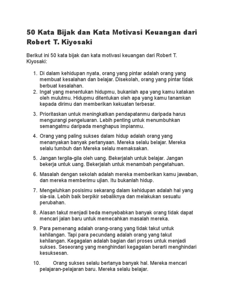 50 Kata Bijak Dan Kata Motivasi Keuangan Dari Robert T