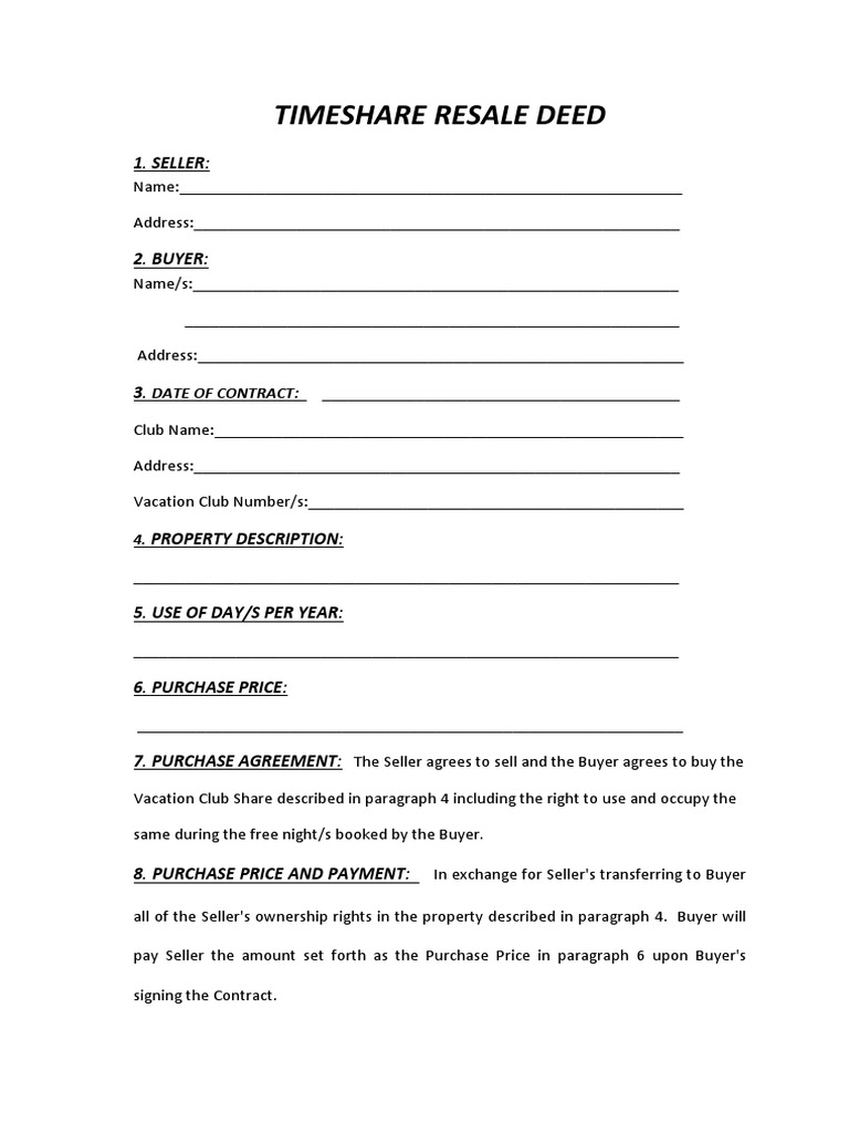 Timeshare Resale Deed Agreement | PDF | Property | Common Law