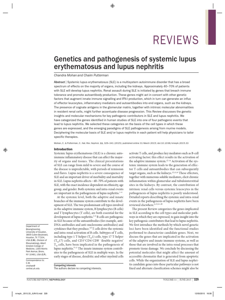 Genetics and Pathogenesis of Systemic Lupus Erythematosus and Lupus ...