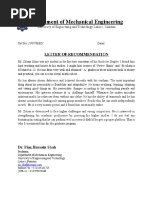 Letter of Recommendation