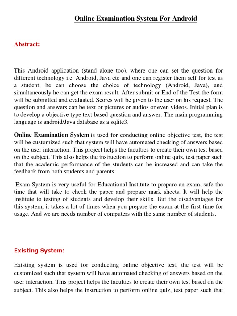Online Examination System for Android | PDF | Standardized Tests | Test ...