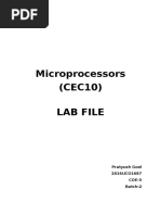 Microprocessors (CEC10) Lab File: Pratyush Goel 2016UCO1687 COE-3 Batch-2