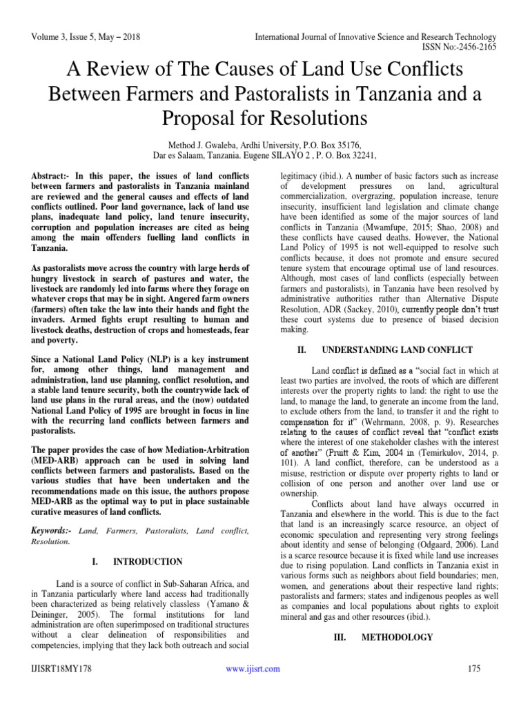 A Review of The Causes of Land Use Conflicts Between Farmers and