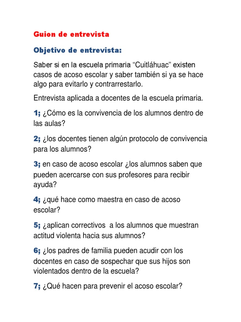 Guion de Entrevista Educación primaria Maestros